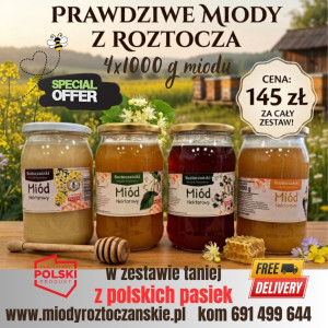 Zestaw 4 dowolnych miodów  po 1000 g